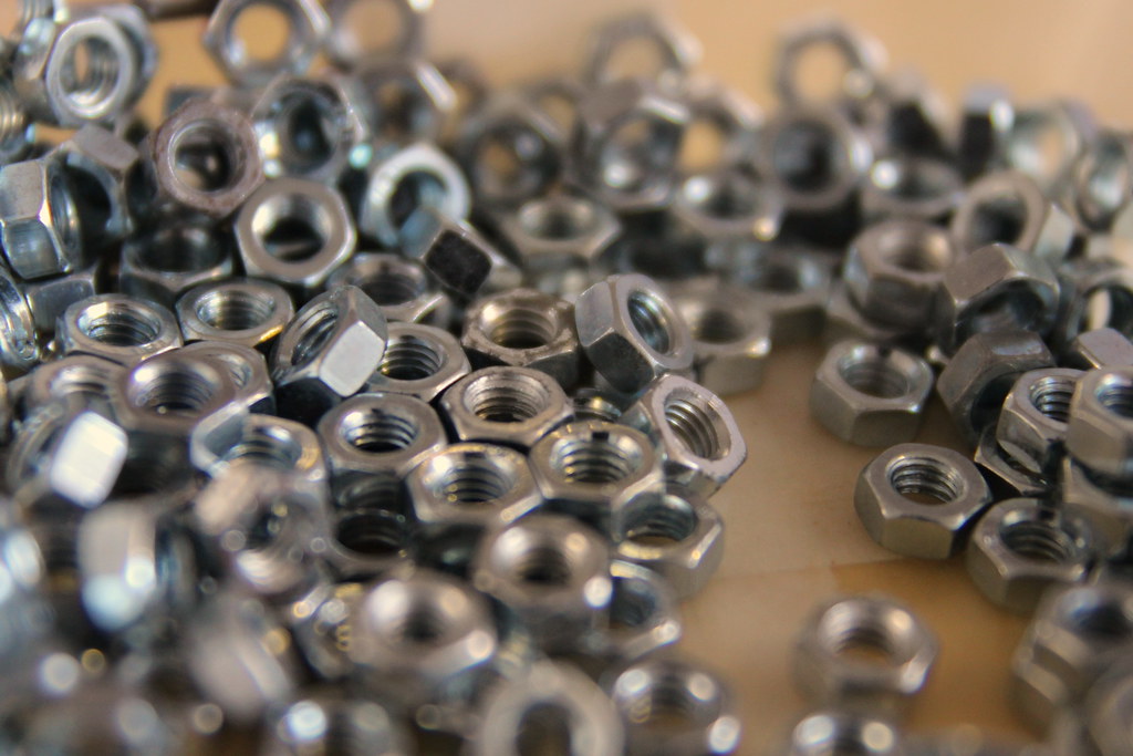 Steel hexagon nuts.