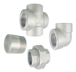 Forged stainless steel pipe fittings.