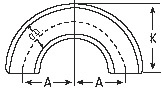 Dimension drawing — 180° return bend, long radius