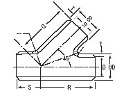 Dimension drawing — 45° lateral