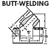 Dimension drawing — 45° lateral outlet, butt weld