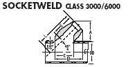 Dimension drawing — 45° lateral outlet, socket weld