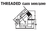 Dimension drawing — 45° lateral outlet, threaded