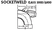 Dimension drawing — elbow outlet, socket weld