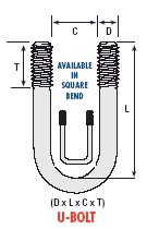 U-bolt — dimensions D, L, C and T