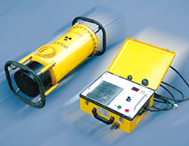 Portable X-ray testing unit with control case.