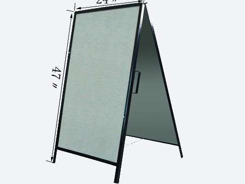 Steel A-frame sign, 24 by 47 inches.