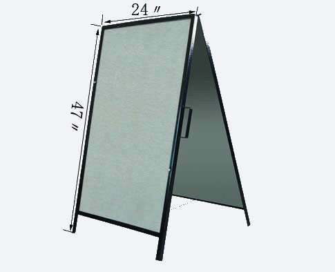 Steel A-frame sign, 24 by 47 inches.