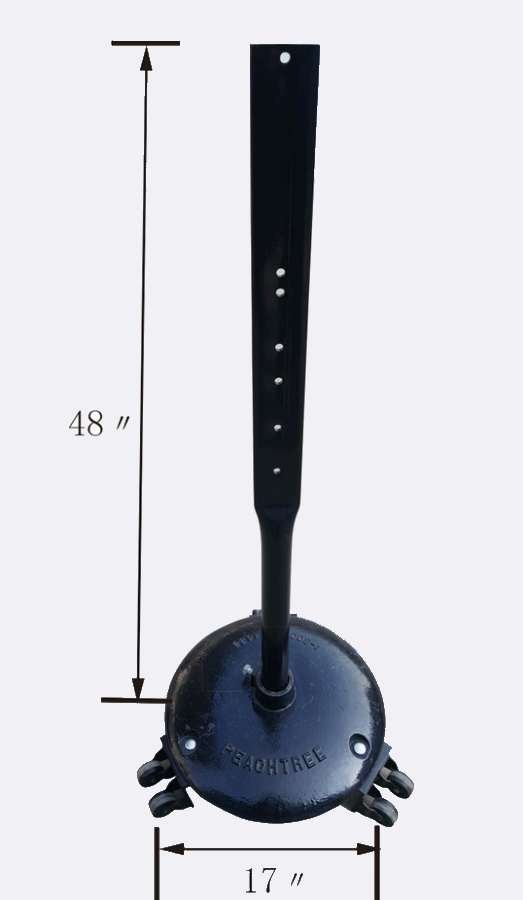 Sign post with cast base, 48 by 17 inches.